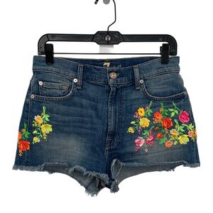 7 for All Mankind Floral Embroidered Jean Shorts